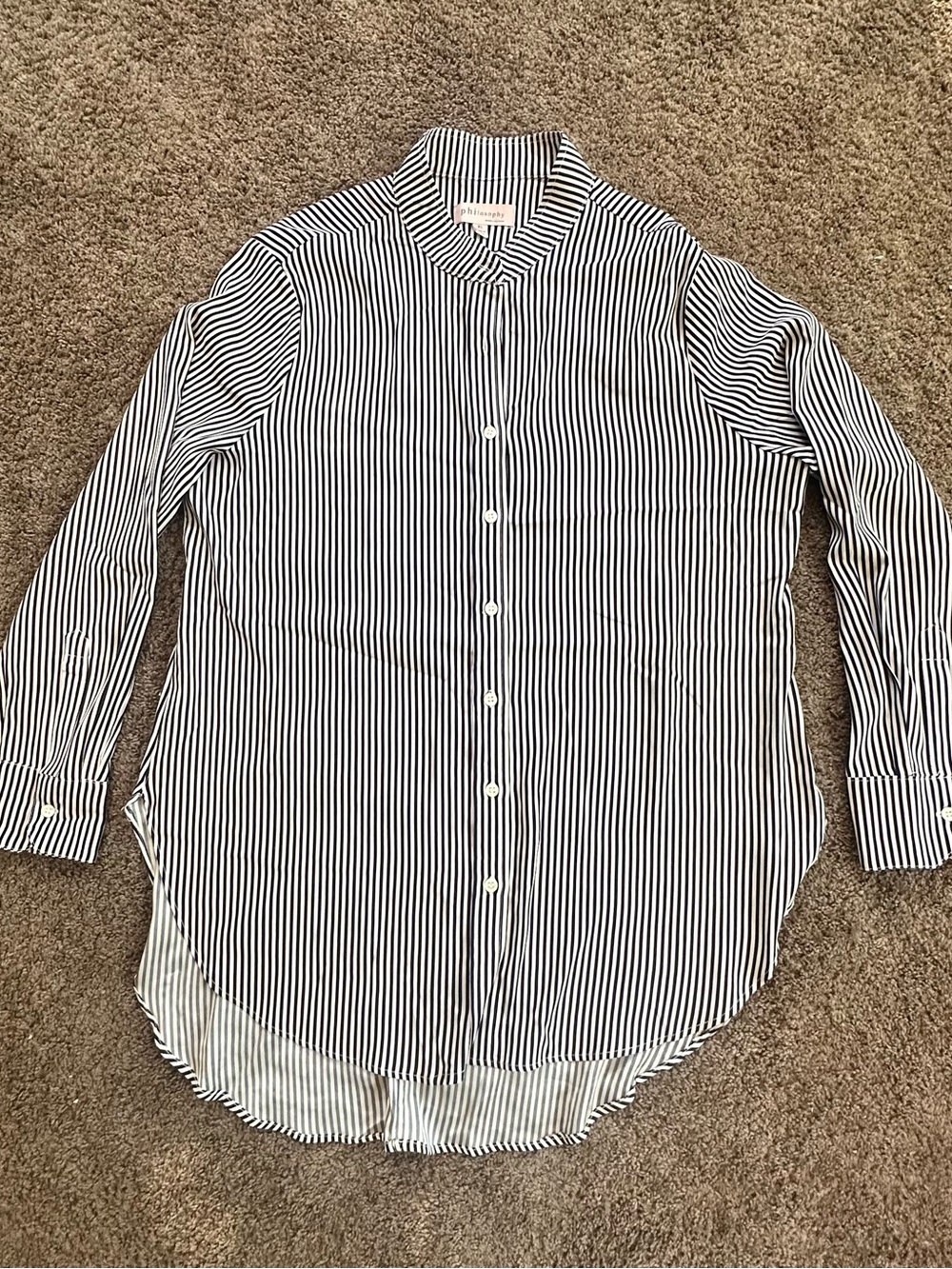 Philosophy Black & White Vertical Stripe Women’s Button-Up Shirt- XL - Picture 7 of 12